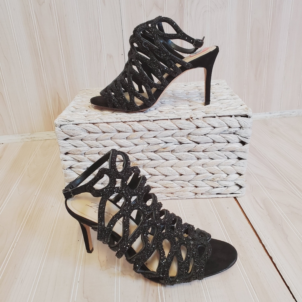 Imagine by Vince Camuto Deluxe Black  Formal Rhinestone Cage Heels 6 Whimsigoth